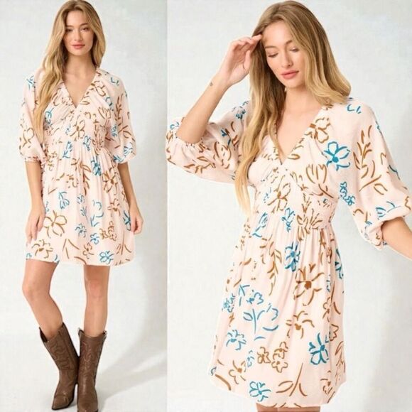 mittoshop Dresses & Skirts - Flower Print Smocked Waist Mini Dress - Mittoshop NWT